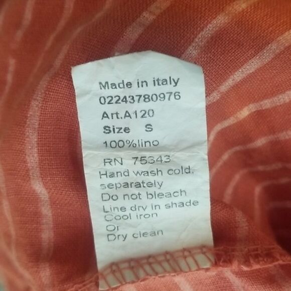 Stella Martini Italy Dress Women's Small Linen Striped Shirt Style Orange Stripe - Picture 6 of 6